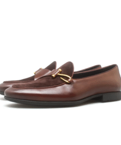 Brown Leather & Suede Bit Loafers for Men