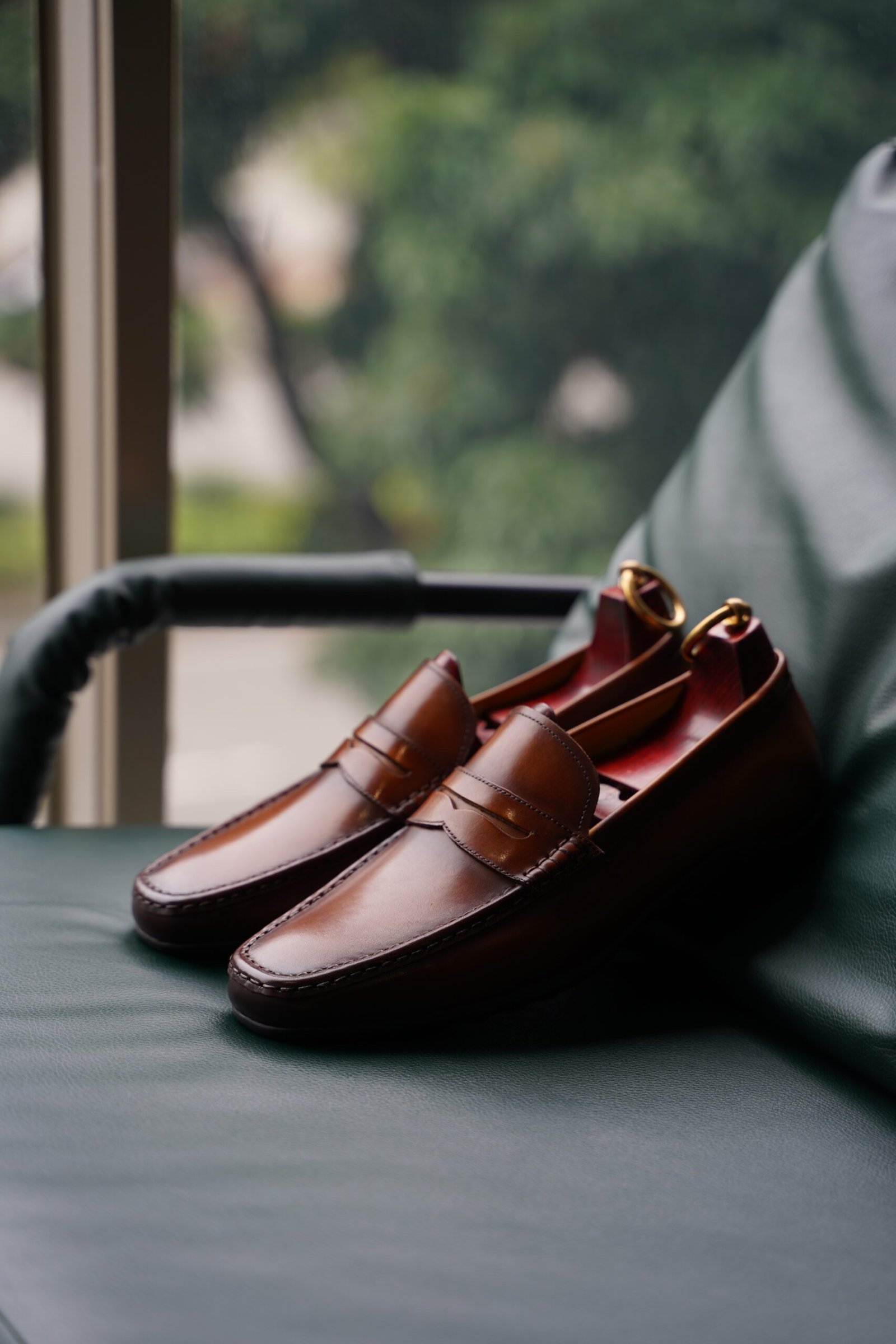 Brown Leather Driving Penny Loafers for Men - Image 6