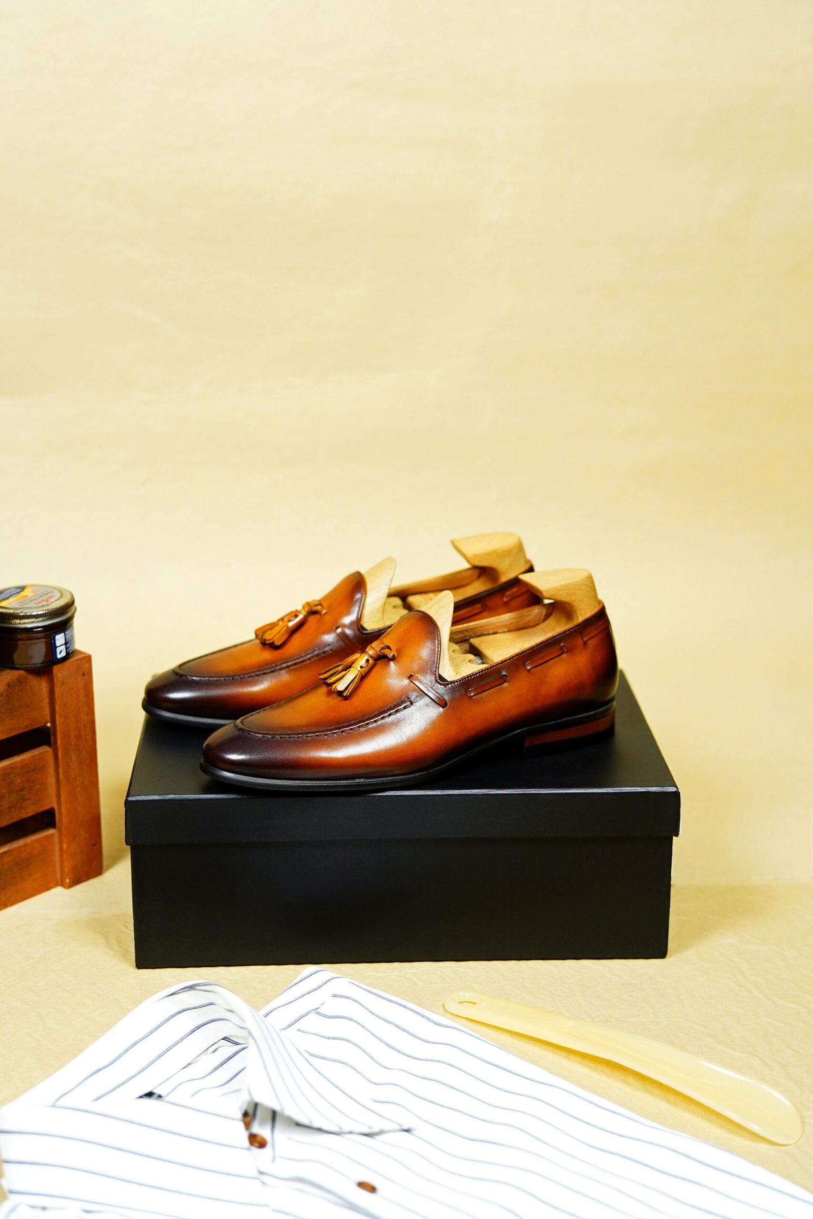 Tan Leather Tassel Loafers for Men 556-01 - Image 8