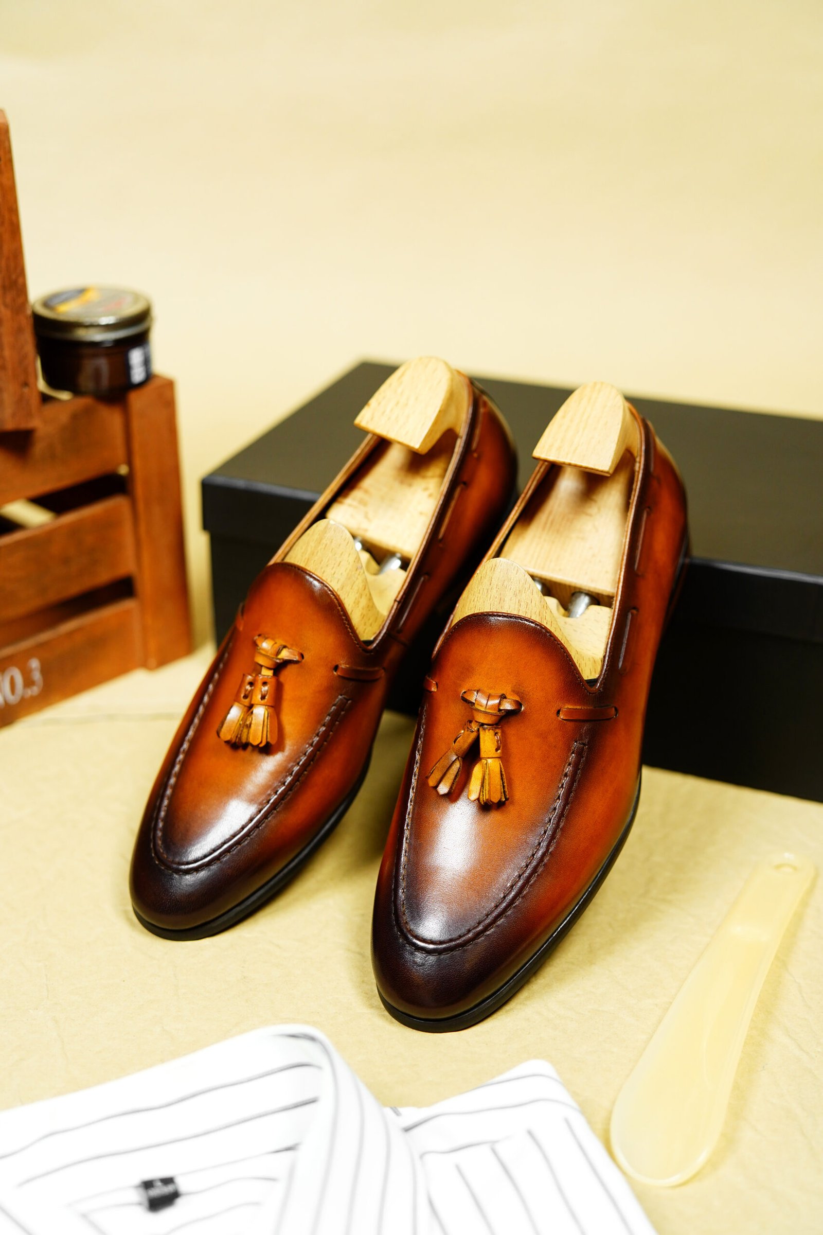 Tan Leather Tassel Loafers for Men 556-01 - Image 7