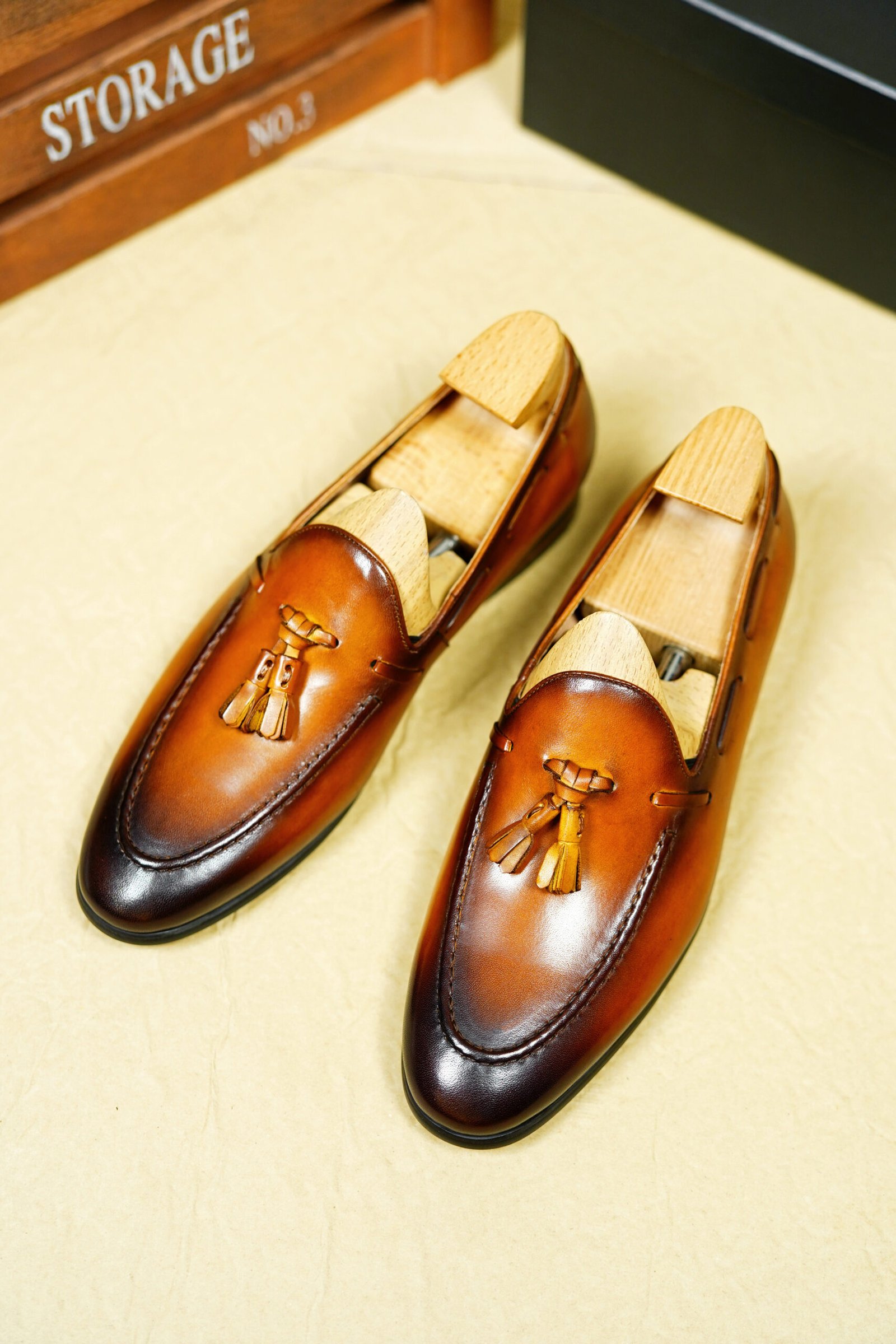 Tan Leather Tassel Loafers for Men 556-01 - Image 5