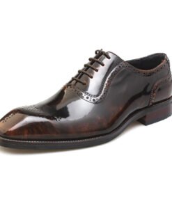 Dark Brown Patent Leather Brogue Oxford Dress Shoes for Men