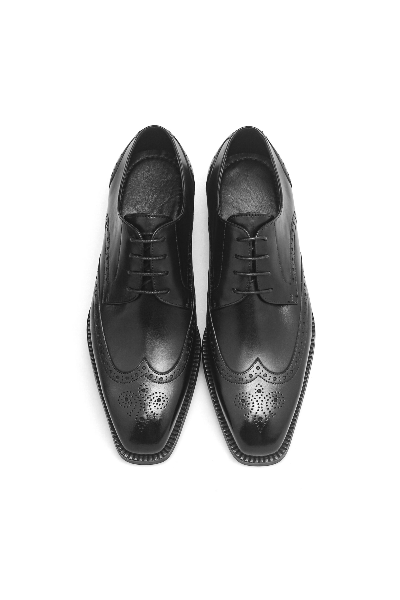 Black Leather Oxford Wingtip Brogue Shoes for Men - Image 2