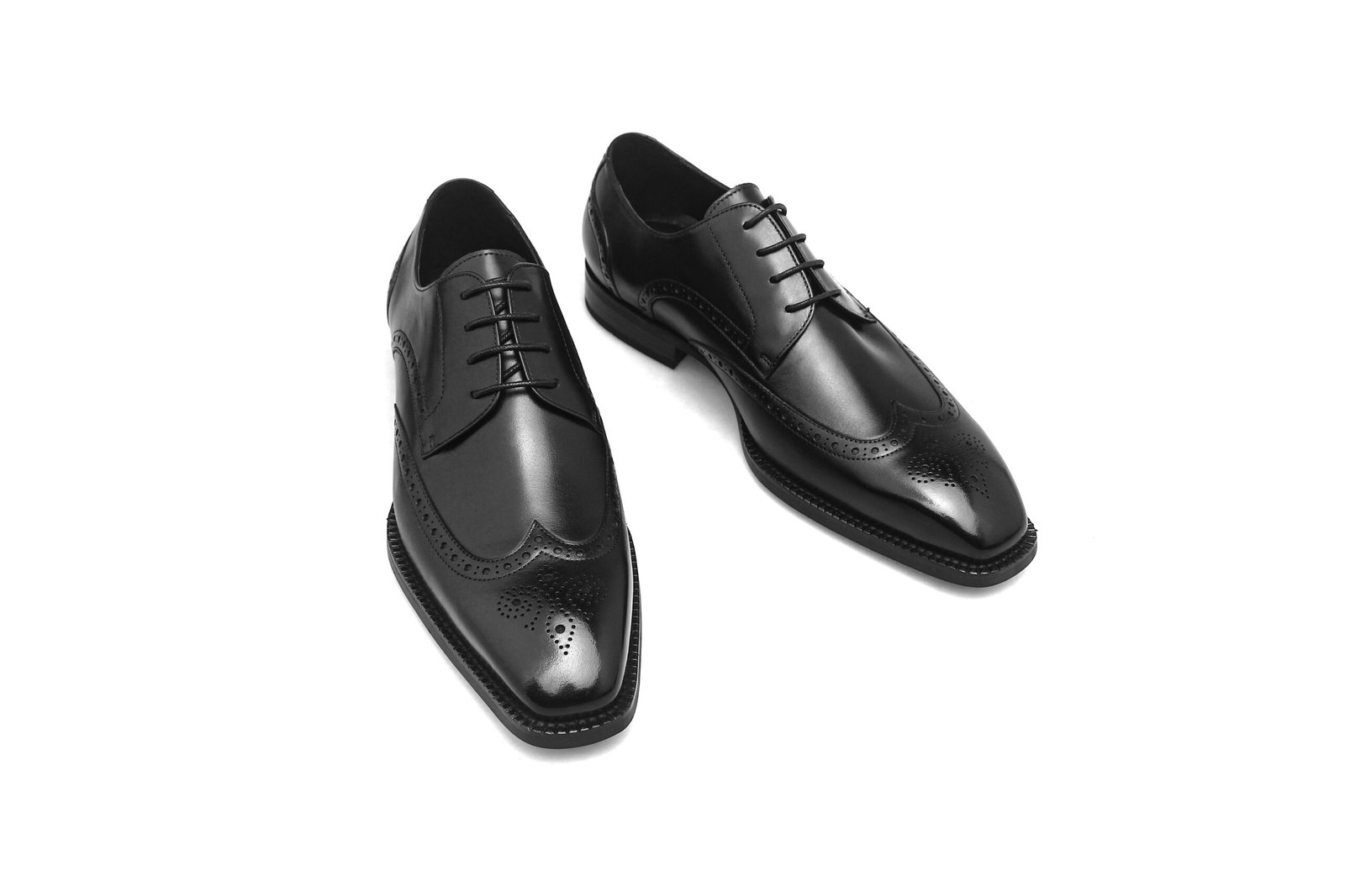 Black Leather Oxford Wingtip Brogue Shoes for Men - Image 3
