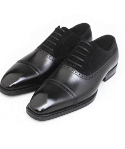 Black Leather & Suede Oxford Cap Toe Brogue Shoes for Men