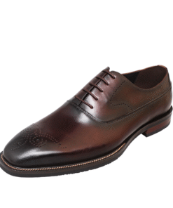 Dark Brown Wholecut Oxford Dress Shoes with Medallion Toe for Men