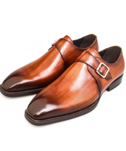 Tan Leather Single Monk Strap Shoes for Men