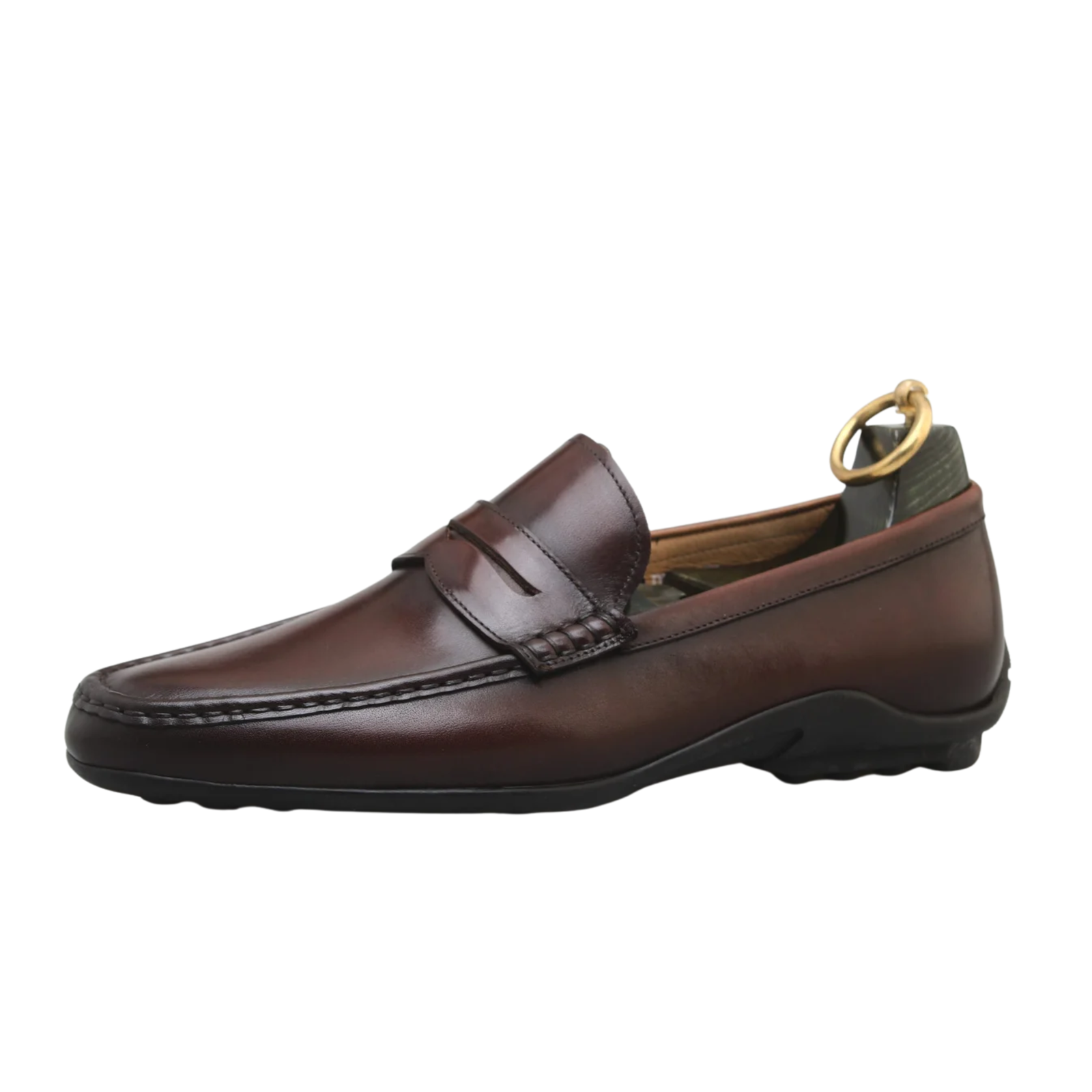 Brown Leather Driving Penny Loafers for Men
